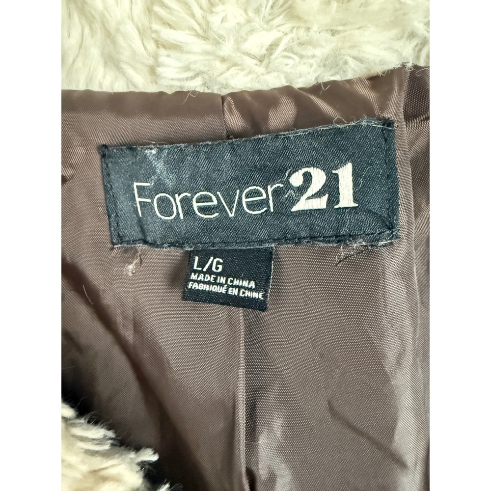 Y2K Forever 21 Brown Herringbone Double Breasted Faux Fur Trim Coat Womens Large - Picture 8 of 12
